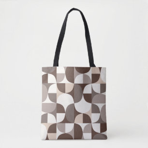 Retro Geometric Curves Pattern - Terra Brown Tote Bag