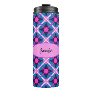 Retro Geometric Design in Pink, Purple and Blue - Thermal Tumbler