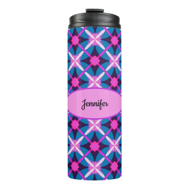 Retro Geometric Design in Pink, Purple and Blue -  Thermal Tumbler (Front)