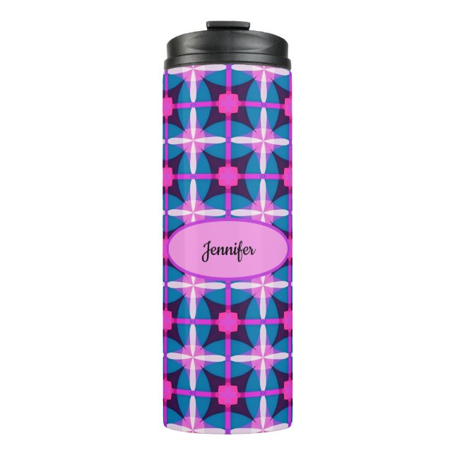 Retro Geometric Design in Pink, Purple and Blue -  Thermal Tumbler (Front)