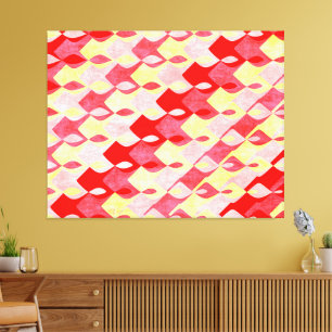 Retro Geometric Diamond Pattern Red, Pink & Yellow Canvas Print