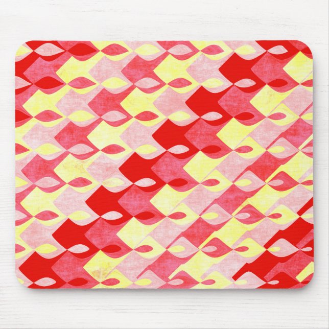 Retro Geometric Diamond Pattern Red, Pink & Yellow Mouse Pad (Front)