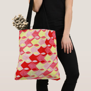 Retro Geometric Diamond Pattern Red, Pink & Yellow Tote Bag