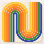 Retro Geometric Double Arch Design Square Paper Coaster<br><div class="desc">Colourful Retro Futuristic Mid Century Geometric Double Arch Design.</div>