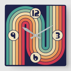 Retro Geometric Double Arch Design Square Wall Clock
