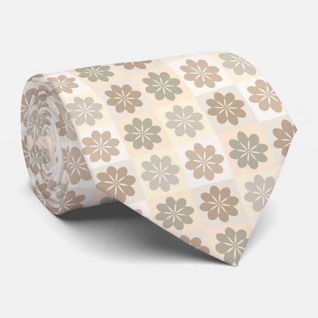 Retro Geometric Floral Pattern Neck Tie (Rolled)