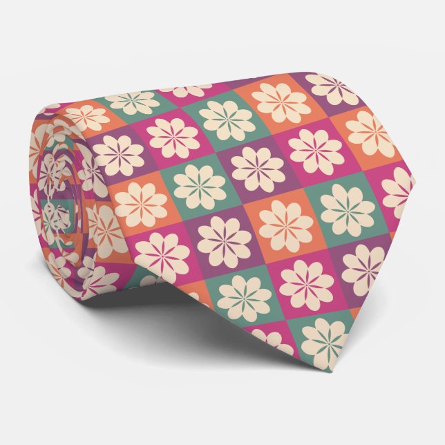 Retro Geometric Floral Pattern Neck Tie (Rolled)