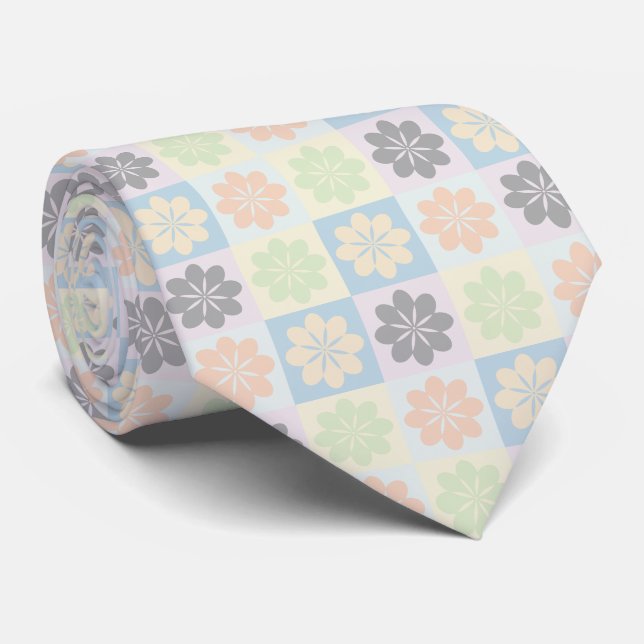 Retro Geometric Floral Pattern Neck Tie (Rolled)