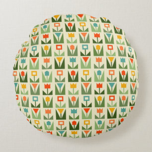 Retro Geometric Floral Throw Pillow