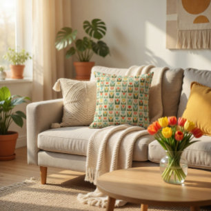 Retro Geometric Floral Throw Pillow