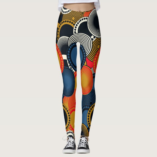 Retro Geometric: Golden Circles Harmony Leggings (Front)