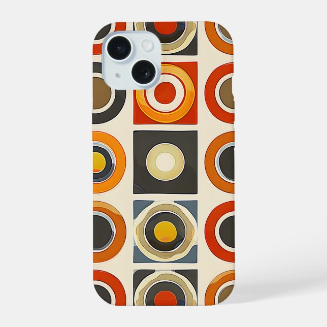 Retro Geometric Grid iPhone 15 Case (Back)