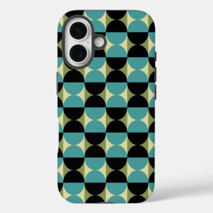 Retro Geometric Half Square and Circle Pattern iPhone 16 Case
