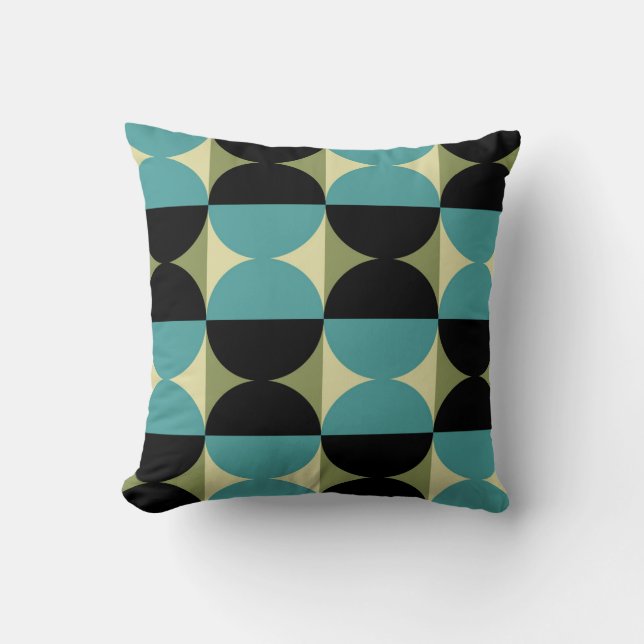 Retro Geometric Half Square and Circle Pattern Cushion (Front)