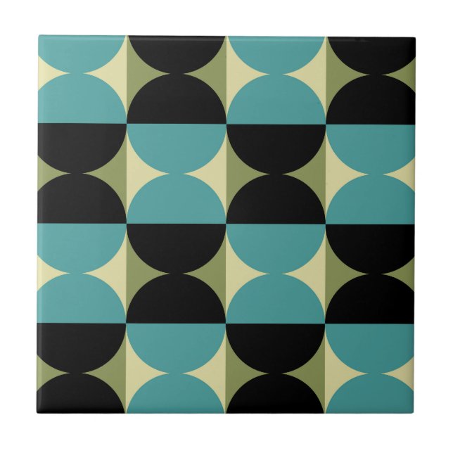 Retro Geometric Half Square and Circle Pattern Tile (Front)