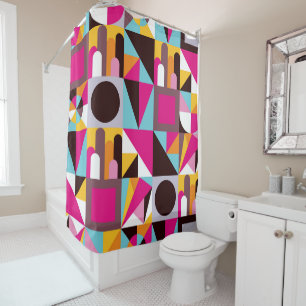 Retro Geometric Hot Pink Black Wild Pattern Design Shower Curtain