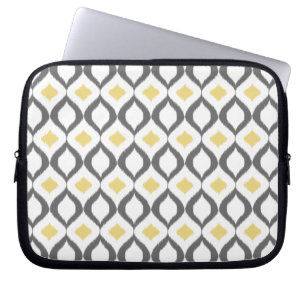 Retro Geometric Ikat Yellow Grey Pattern Laptop Sleeve