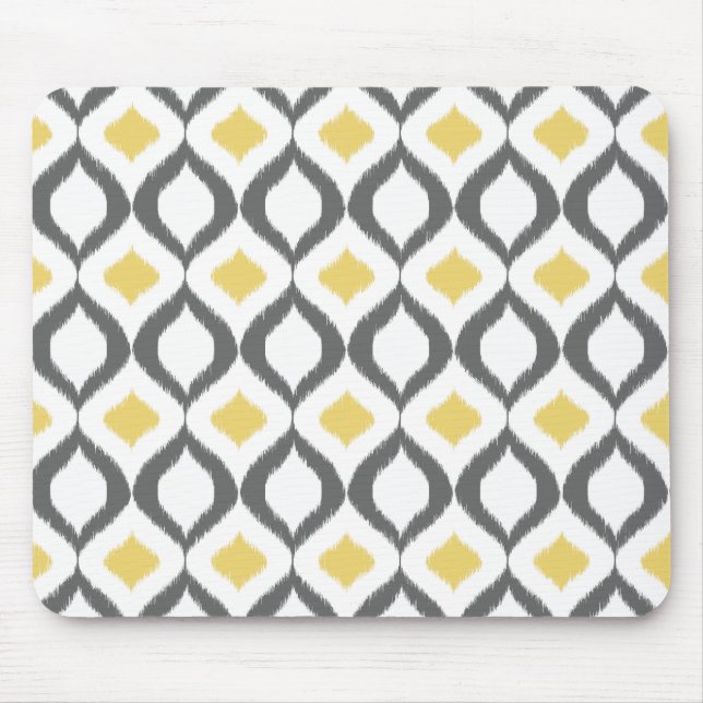 Retro Geometric Ikat Yellow Grey Pattern Mouse Pad (Front)