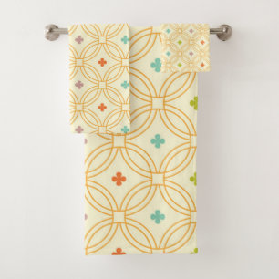 Retro Geometric Interlocking Circle Pattern Bath Towel Set