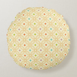 Retro Geometric Interlocking Circle Pattern Round Cushion