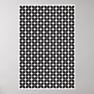 Retro Geometric Leaf Pattern Black Poster