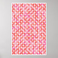 Retro Geometric Leaf Pattern Coral Orange Pink