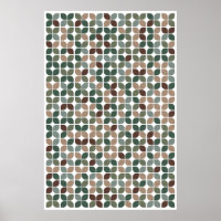 Retro Geometric Leaf Pattern Green Brown Taupe