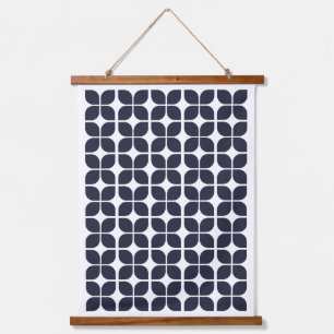 Retro Geometric Leaf Pattern Navy Blue Hanging Tapestry