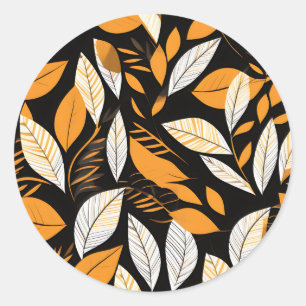 Retro Geometric Leaves on Bold Background Classic Round Sticker