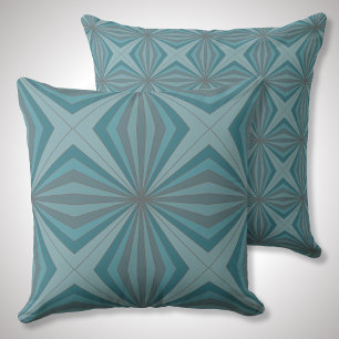 Retro geometric Line pattern in tealgreen and grey Cushion