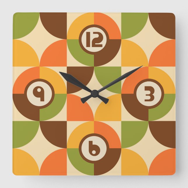 Retro Geometric Modernist Pattern Square Wall Clock (Front)