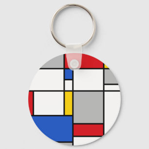 Retro Geometric Mondrian Style Color Composition Key Ring