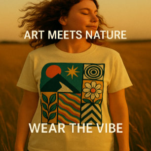 Retro Geometric Nature Design T-Shirt
