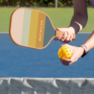 Retro Geometric Pastel Colour Block Personalised Pickleball Paddle