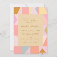 Retro Geometric Pastel Pink Gold Bridal Shower