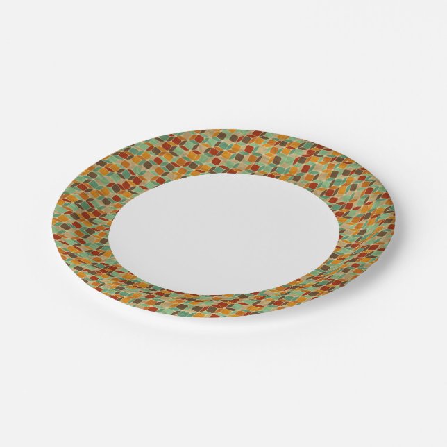 Retro geometric pattern 4 paper plate (Angled)