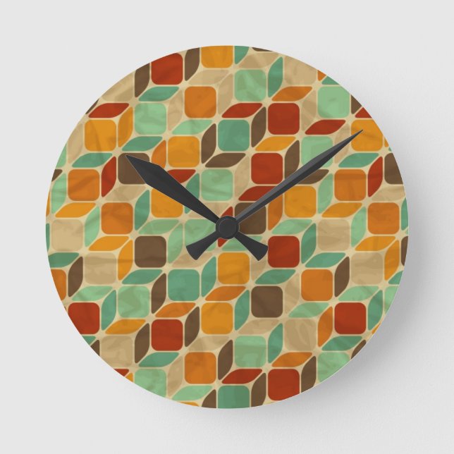 Retro geometric pattern 4 round clock (Front)