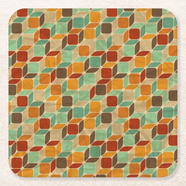 Retro geometric pattern 4 square paper coaster (Front)