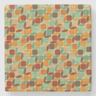 Retro geometric pattern 4 stone coaster