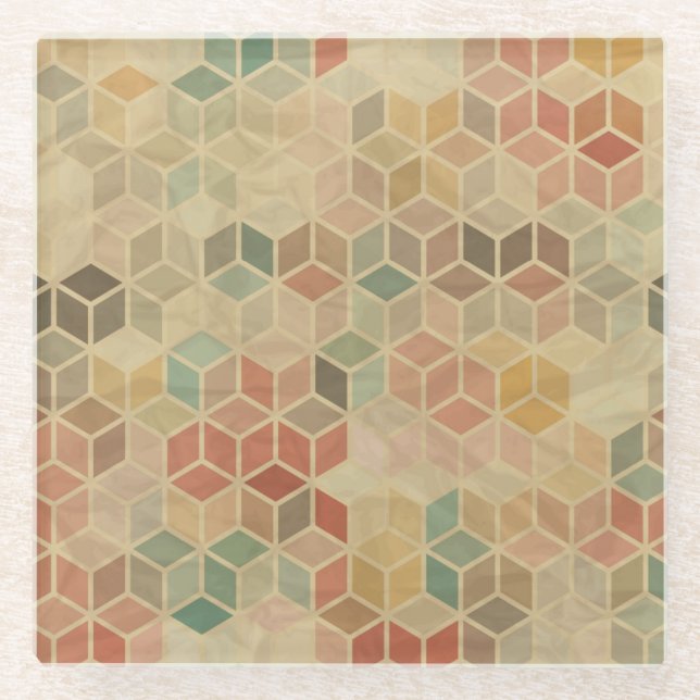 Retro geometric pattern 5 glass coaster (Front)