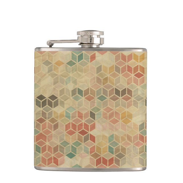Retro geometric pattern 5 hip flask (Front)