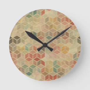 Retro geometric pattern 5 round clock
