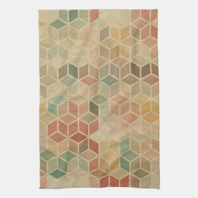 Retro geometric pattern 5 tea towel (Vertical)
