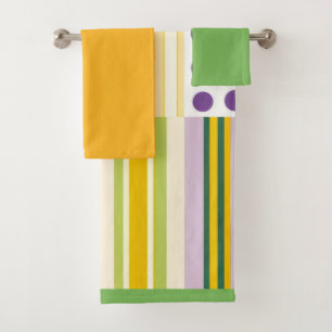 Retro Geometric Pattern Bold 1960s Inspired Bath Towel Set