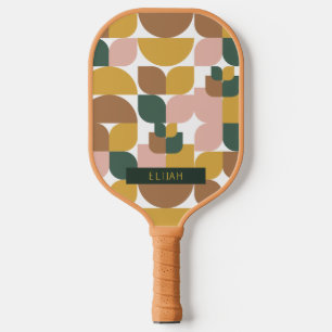 Retro Geometric Pattern Brown Pickleball Paddle