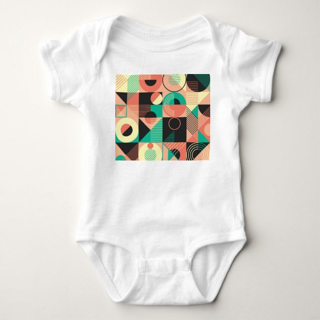 Retro Geometric Pattern Design Baby Bodysuit (Front)
