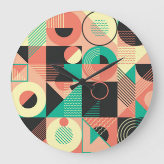 Retro Geometric Pattern Design Large Clock