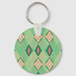 Retro Geometric Pattern Green Pink Diamond Star Key Ring