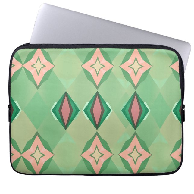 Retro Geometric Pattern Green Pink Diamond Star Laptop Sleeve (Front)