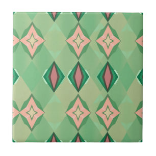 Retro Geometric Pattern Green Pink Diamond Star Tile